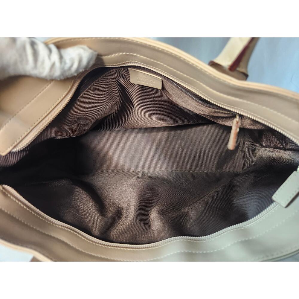 SOLD Gucci GG Monogram Canvas Tote Light Beige Leather Large Shopper Shoulder - Picture 8 of 16